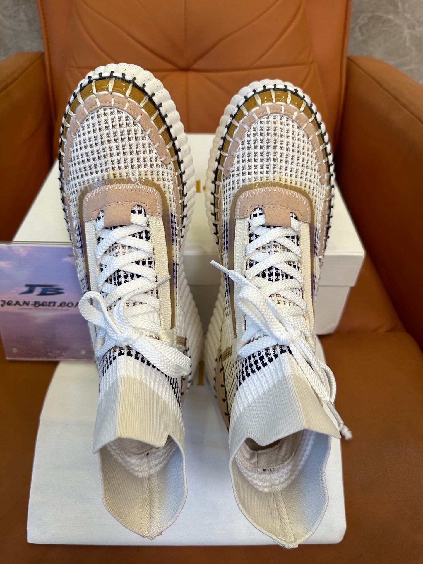 Chloé Nama Beige Knit Platform Sneakers