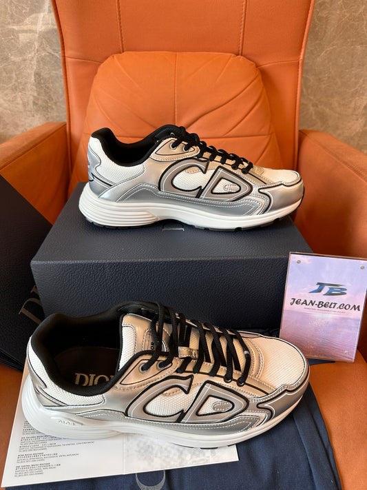 Zapatillas Dior B30 plateadas metalizadas con logotipo de CD