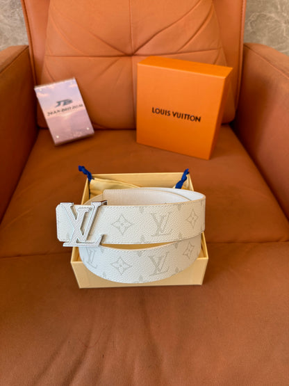 Louis Vuitton White Monogram Belt with Silver LV Buckle
