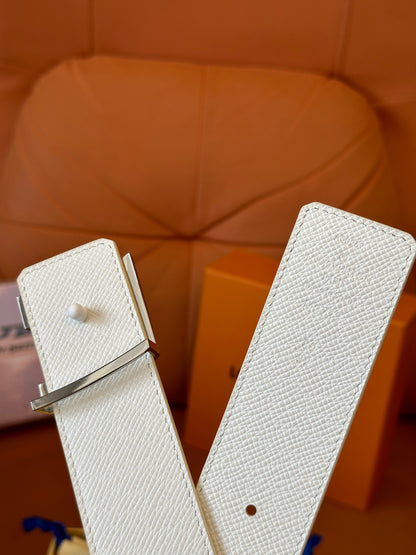 Louis Vuitton White Monogram Belt with Silver LV Buckle