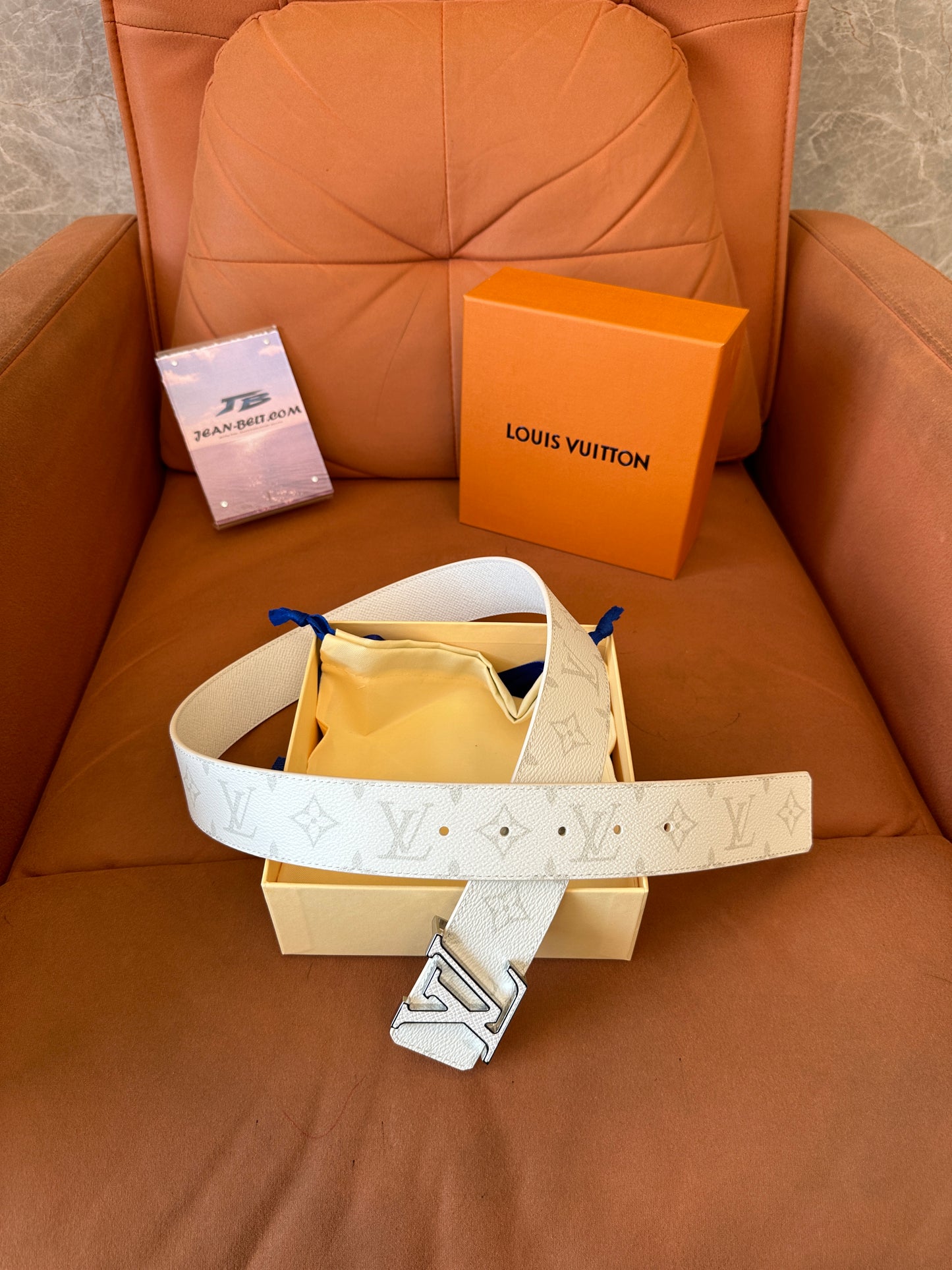 Louis Vuitton White Monogram Belt with Silver LV Buckle