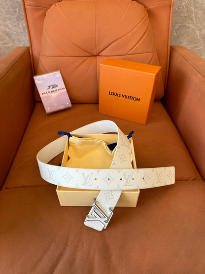Louis Vuitton White Monogram Belt with Silver LV Buckle
