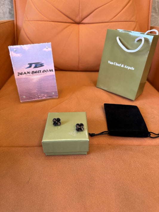 Van Cleef & Arpels Vintage Alhambra Earrings – Black Onyx with 18K Gold Beads