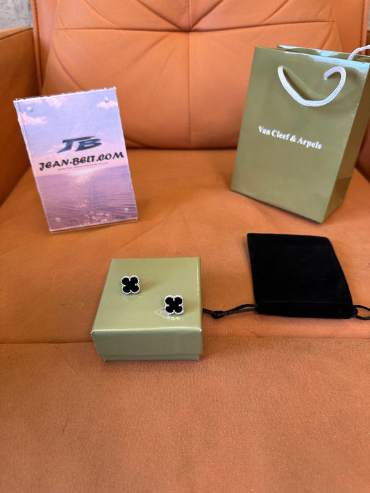 Van Cleef & Arpels Vintage Alhambra Earrings – Black Onyx with 18K White Gold Beads