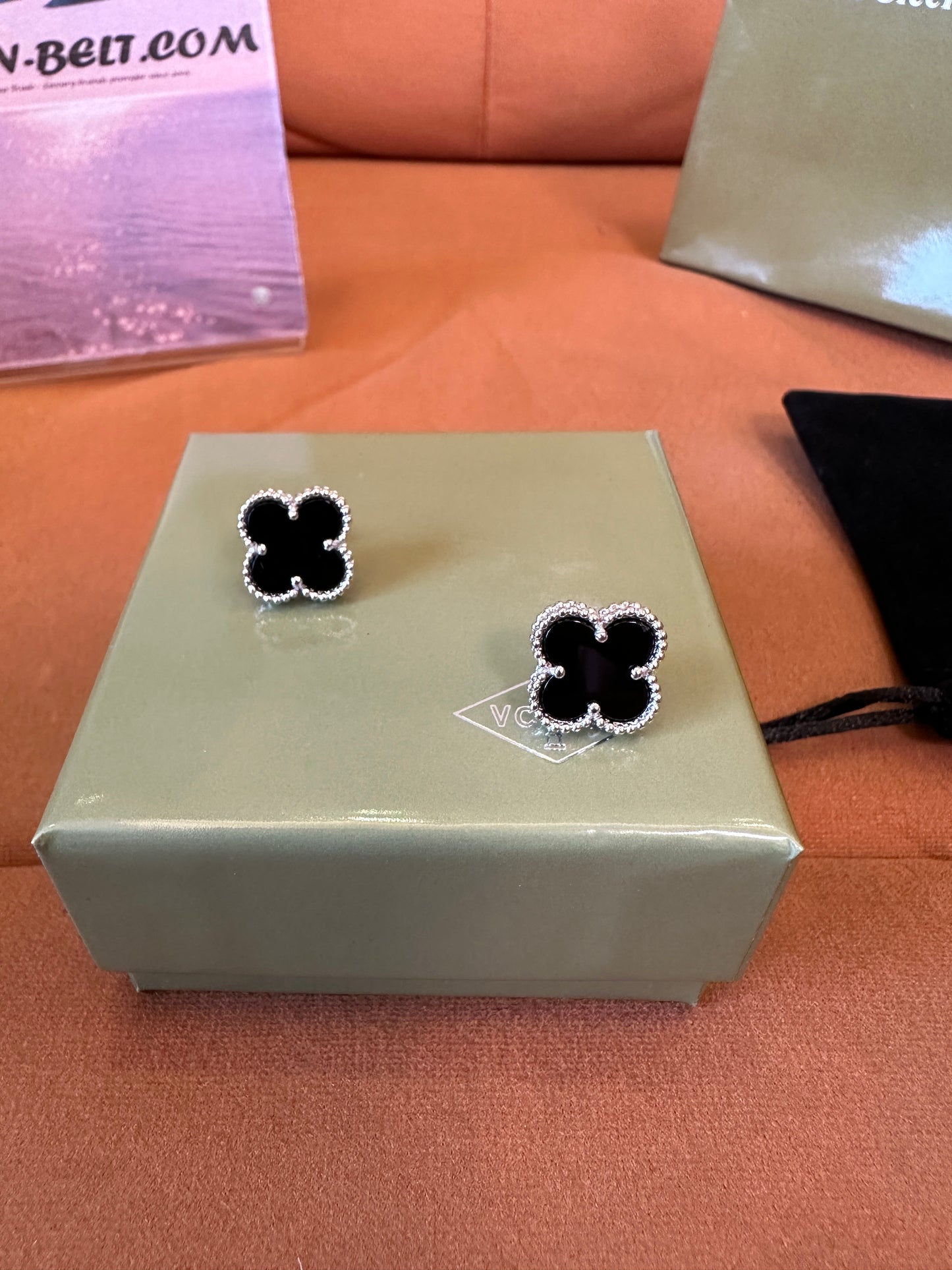 Van Cleef & Arpels Vintage Alhambra Earrings – Black Onyx with 18K White Gold Beads