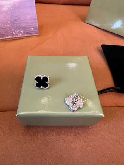 Van Cleef & Arpels Vintage Alhambra Earrings – Black Onyx with 18K White Gold Beads