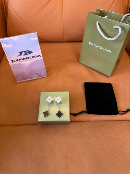 Van Cleef & Arpels Magic Alhambra Drop Earrings – Diamond Pavé & Black Onyx in 18K White Gold