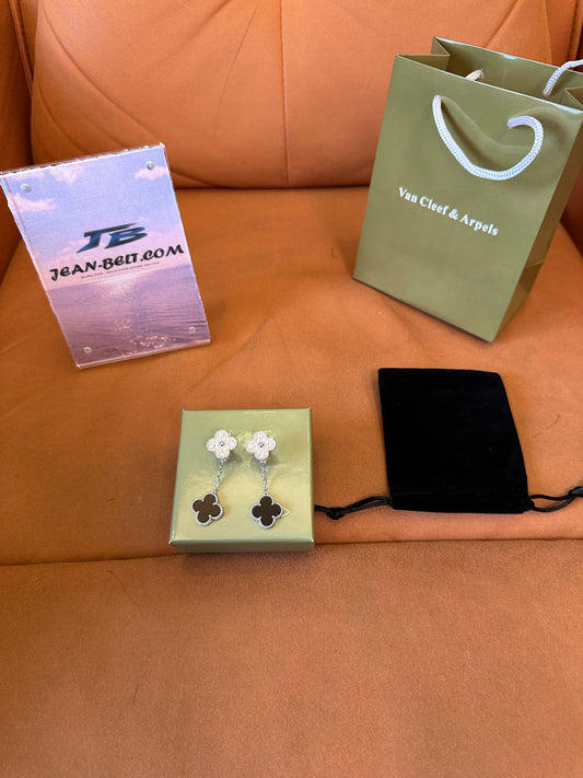 Van Cleef & Arpels Magic Alhambra Drop Earrings – Diamond Pavé & Black Onyx in 18K White Gold