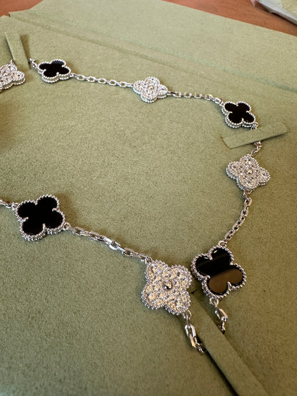 Van Cleef & Arpels Vintage Alhambra Necklace – Onyx & Diamond Motif, White Gold