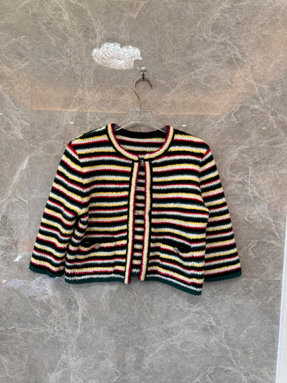 Chanel Striped Knit Cardigan with Button Details