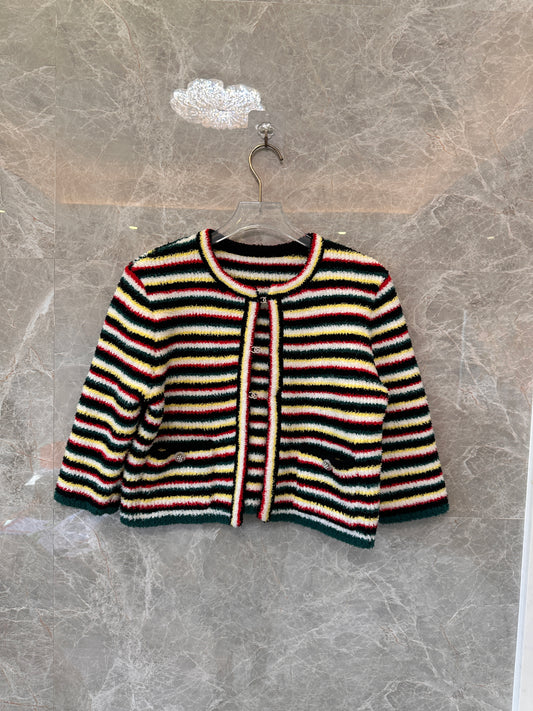 Chanel Striped Knit Cardigan with Button Details