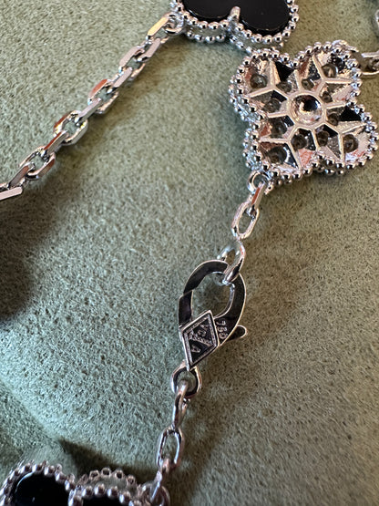 Van Cleef & Arpels Vintage Alhambra Necklace – Onyx & Diamond Motif, White Gold