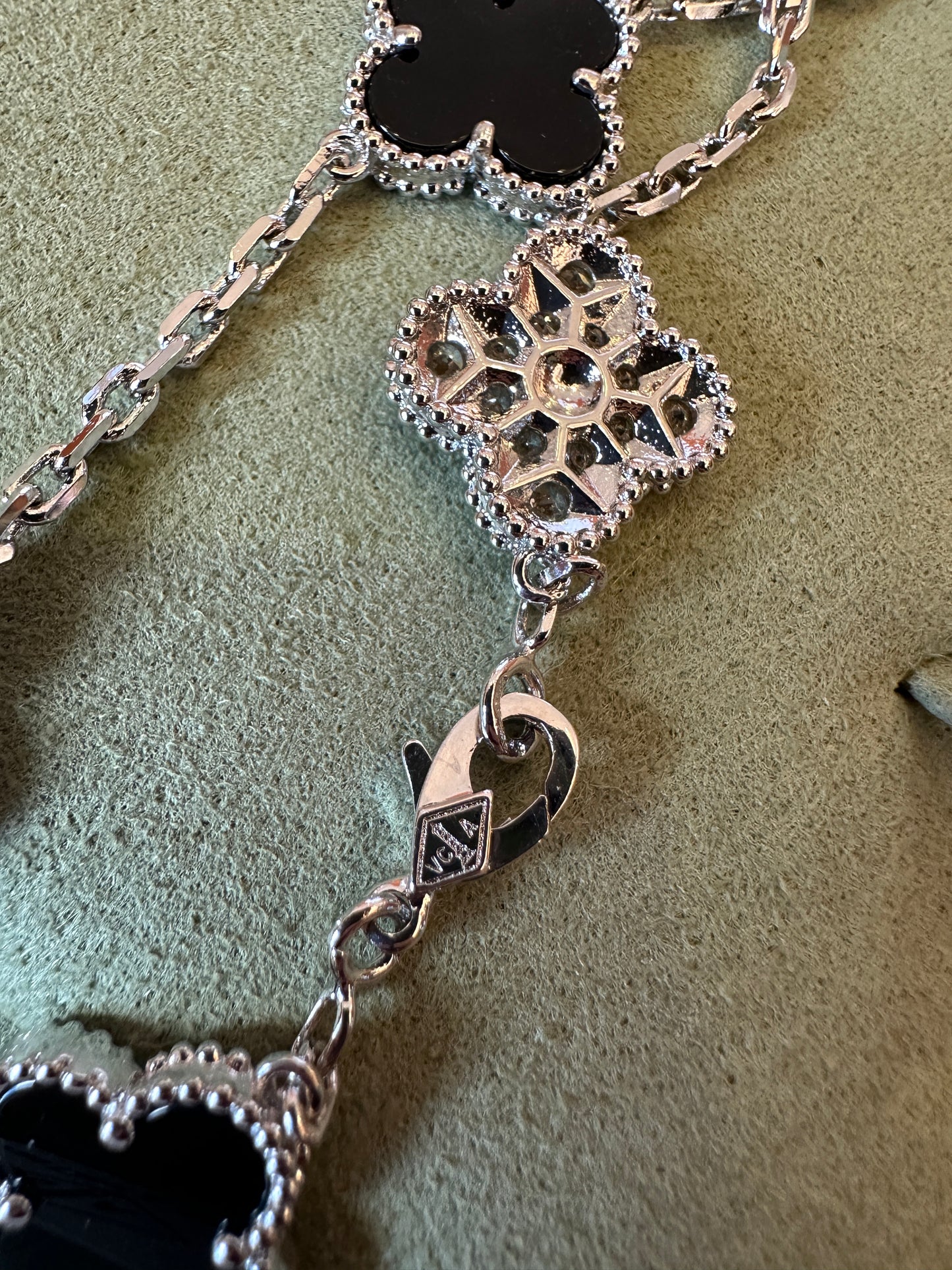 Van Cleef & Arpels Vintage Alhambra Necklace – Onyx & Diamond Motif, White Gold