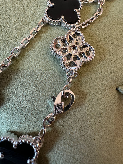 Van Cleef & Arpels Vintage Alhambra Necklace – Onyx & Diamond Motif, White Gold
