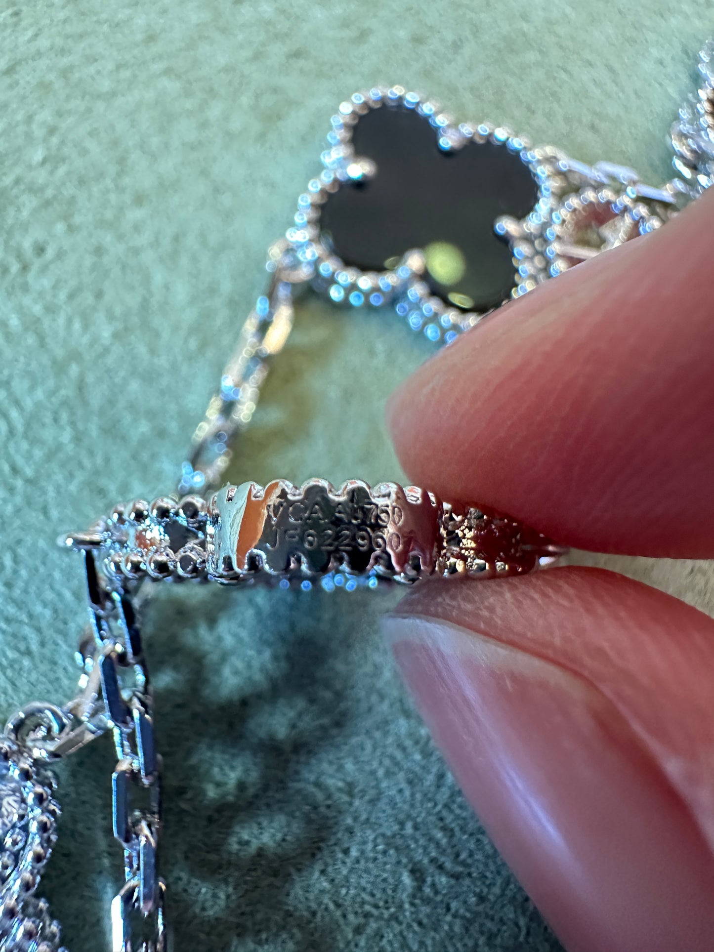 Van Cleef & Arpels Vintage Alhambra Necklace – Onyx & Diamond Motif, White Gold
