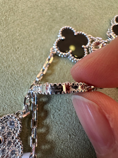 Van Cleef & Arpels Vintage Alhambra Necklace – Onyx & Diamond Motif, White Gold