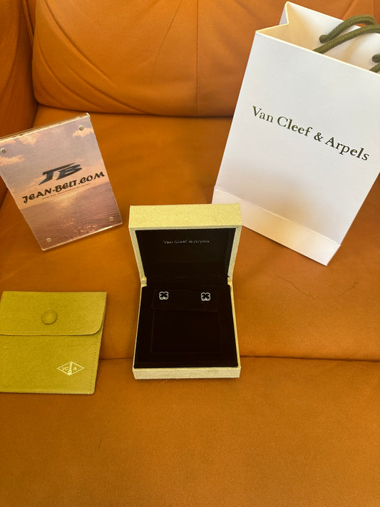 Van Cleef & Arpels Mini Alhambra Black Onyx Earrings in 18K White Gold