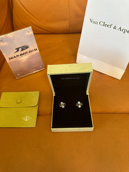Van Cleef & Arpels Vintage Alhambra Guilloché White Gold Earrings