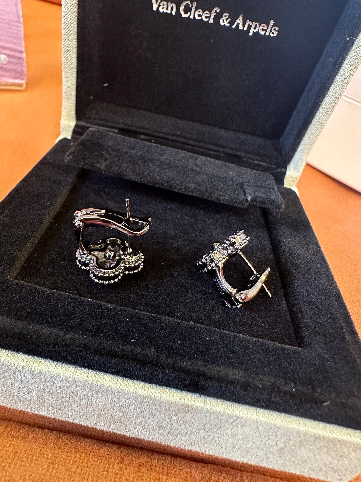 Van Cleef & Arpels Vintage Alhambra Guilloché White Gold Earrings