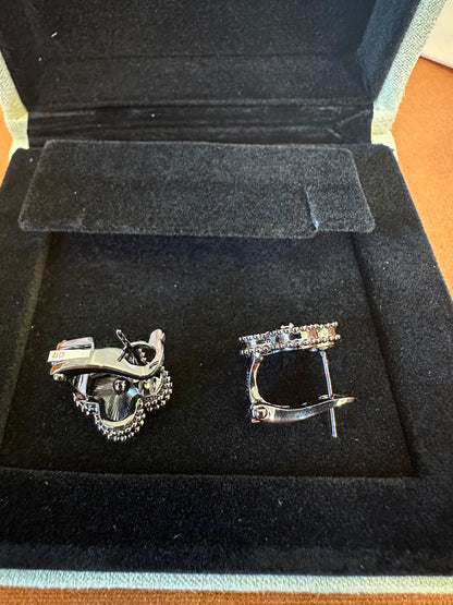 Van Cleef & Arpels Vintage Alhambra Guilloché White Gold Earrings