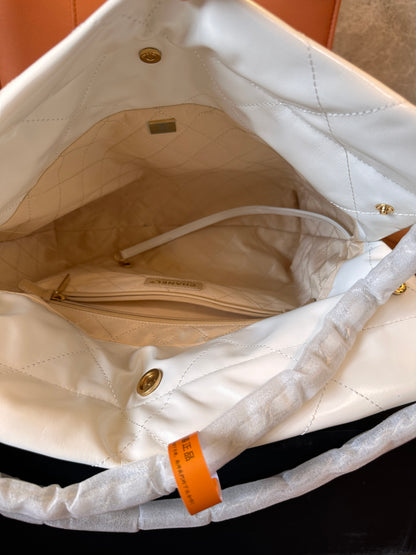 Chanel White Quilted Tote Bag – Luxury Patent Leather Shopping Bag