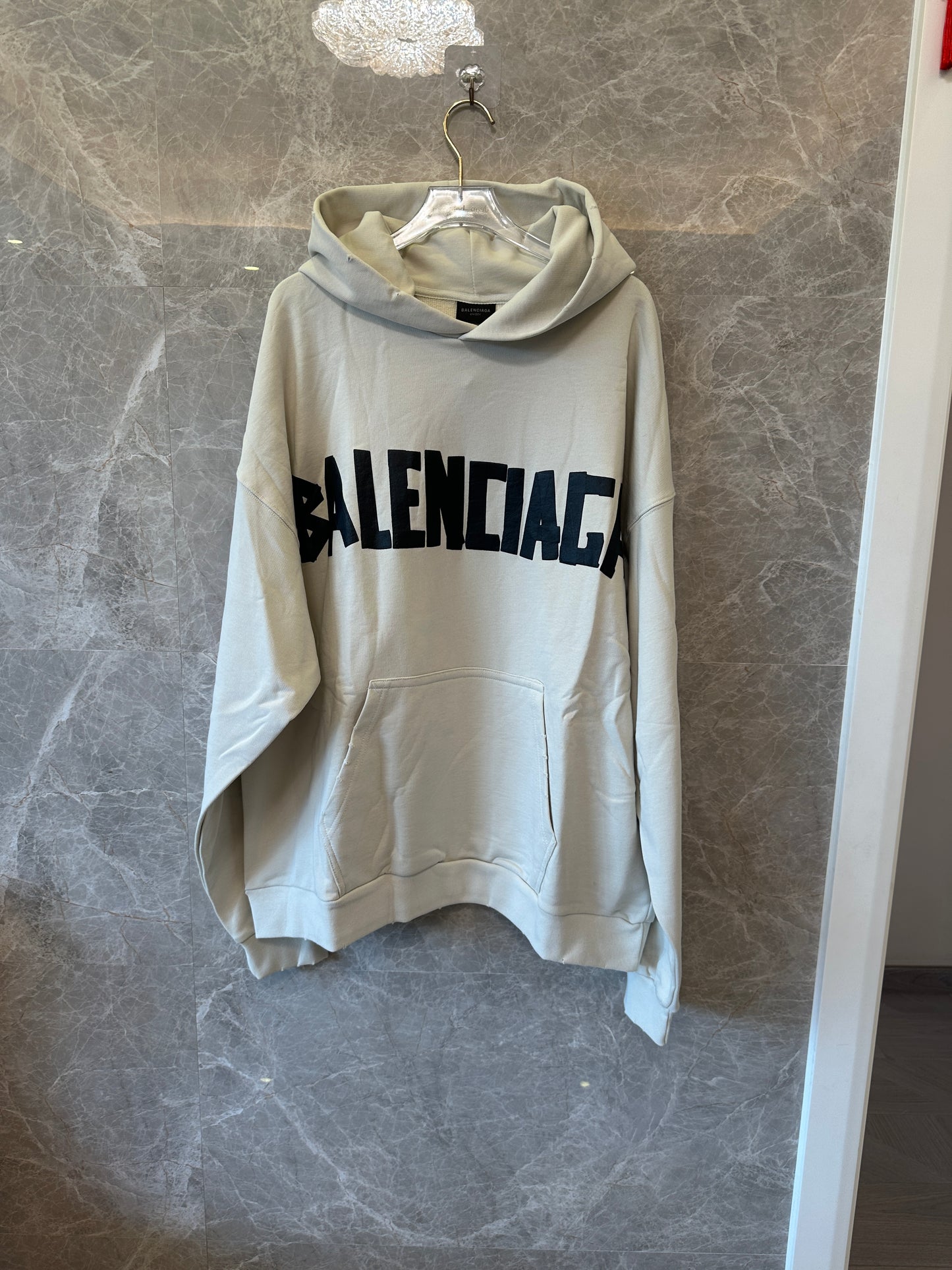 Balenciaga Oversized Logo Embroidered Hoodie in Light Gray