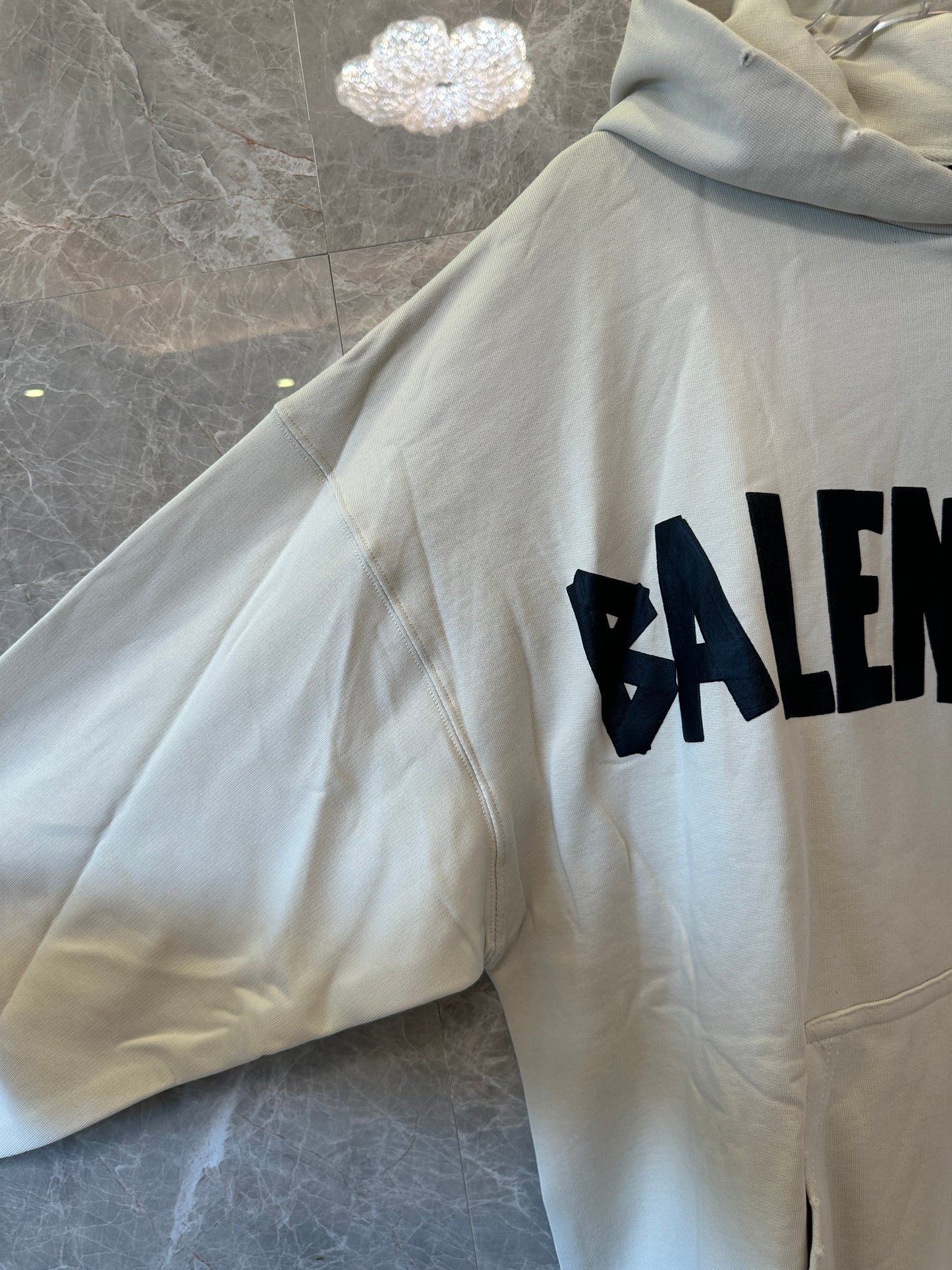 Balenciaga Oversized Logo Embroidered Hoodie in Light Gray