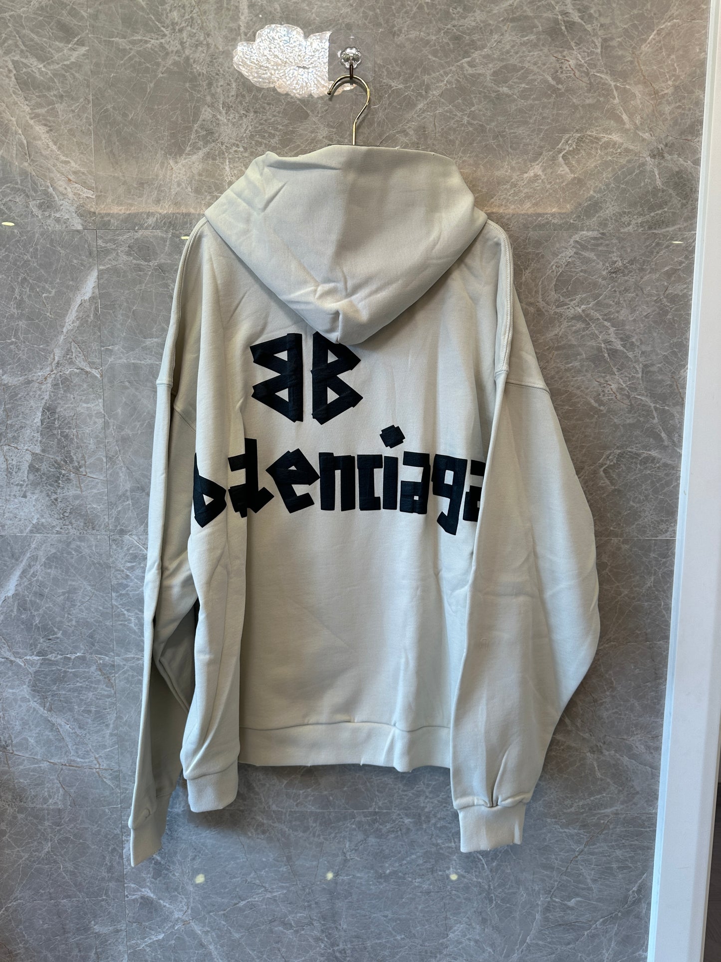 Balenciaga Oversized Logo Embroidered Hoodie in Light Gray