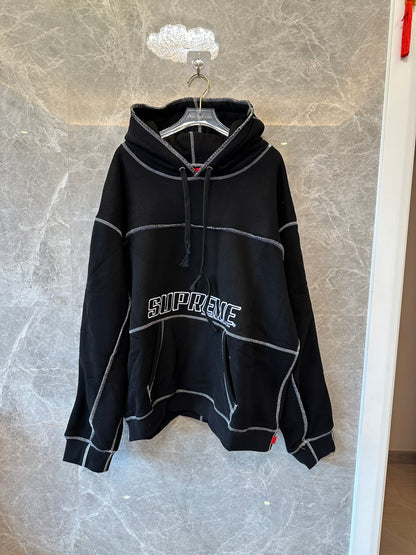 Supreme Contrast Stitch Logo Hoodie in Black