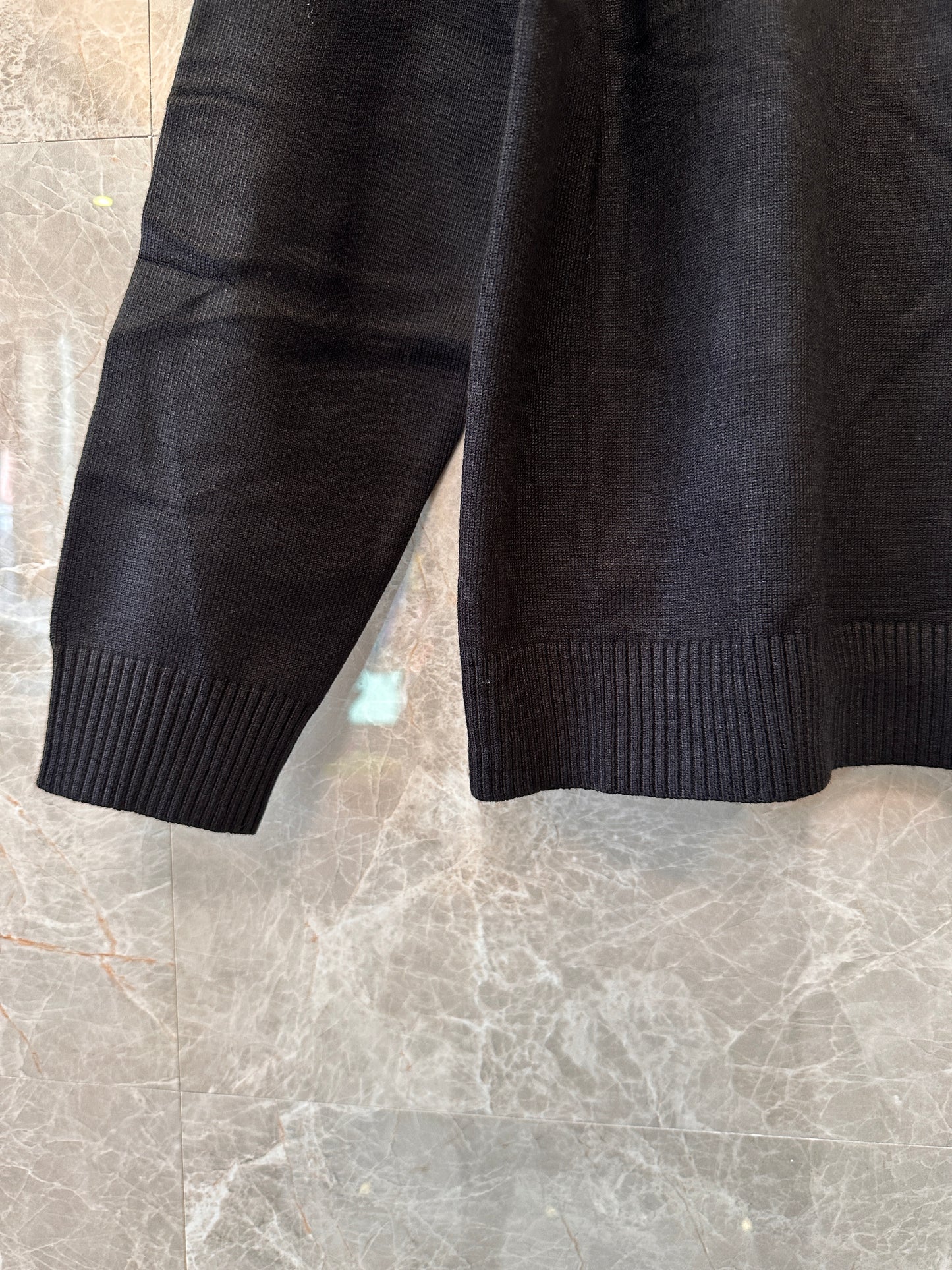 Moncler Men's Black Knit Sweater with Red Logo Patch