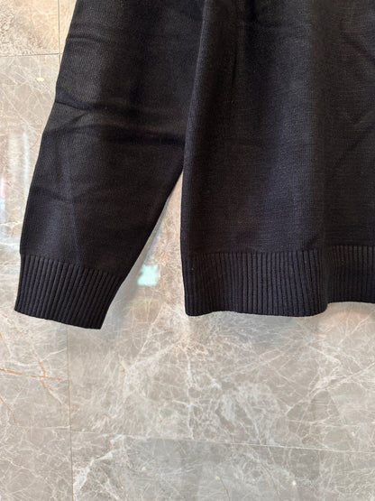 Moncler Men's Black Knit Sweater with Red Logo Patch