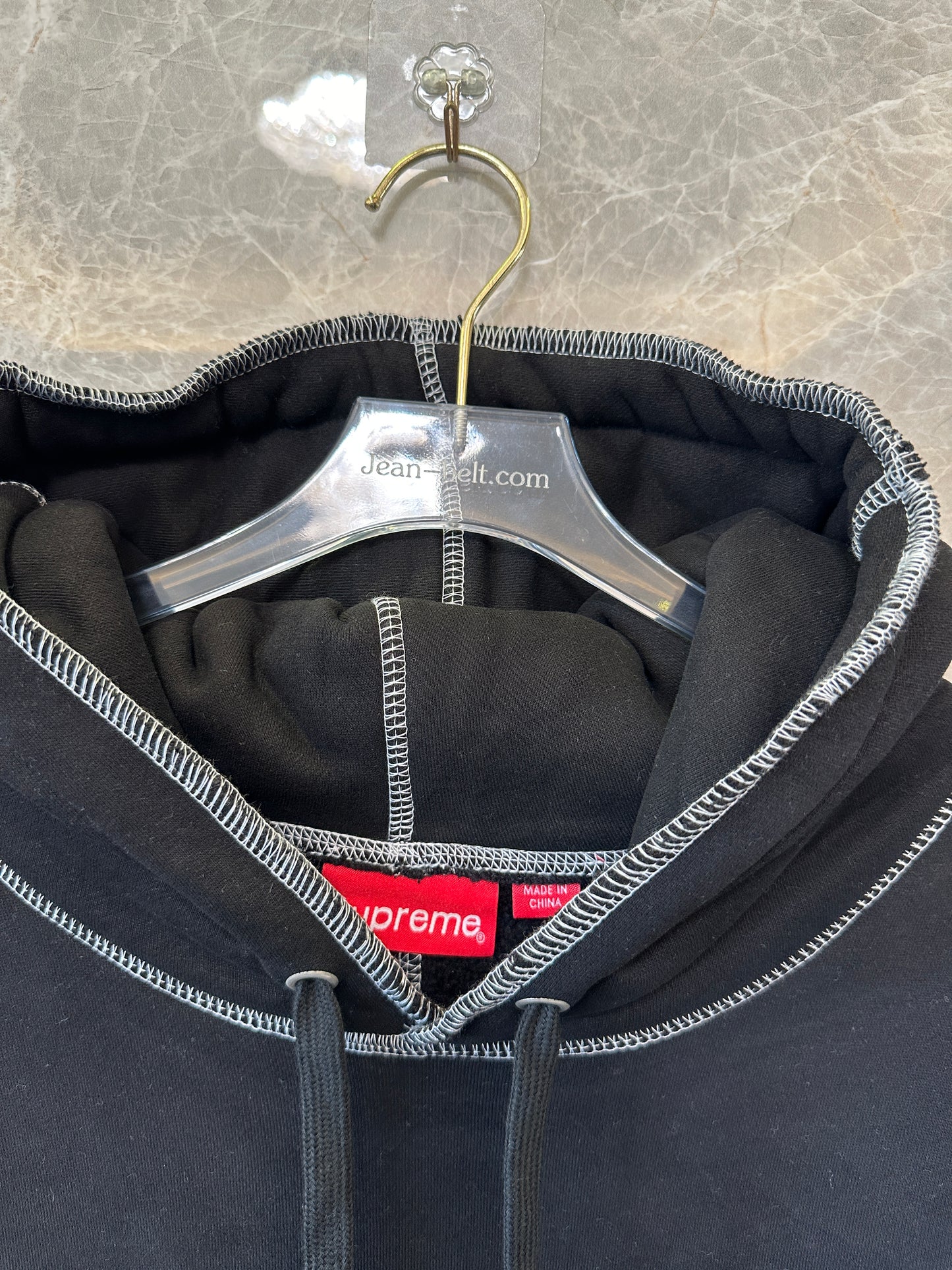 Supreme Contrast Stitch Logo Hoodie in Black