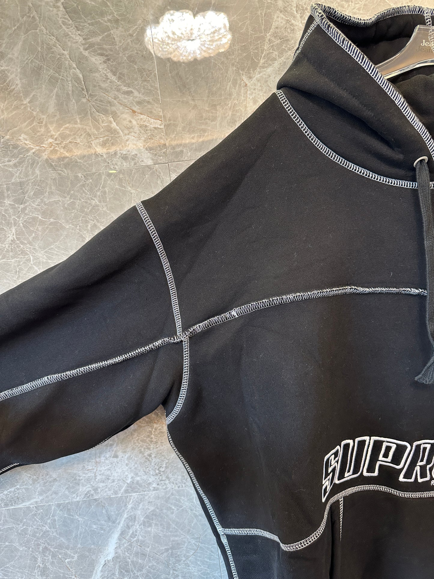 Supreme Contrast Stitch Logo Hoodie in Black