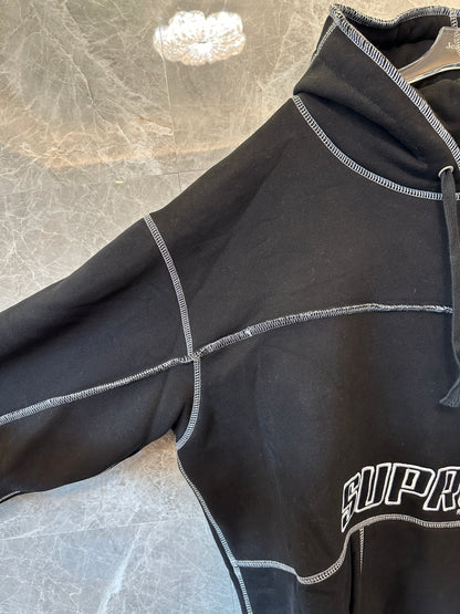Supreme Contrast Stitch Logo Hoodie in Black