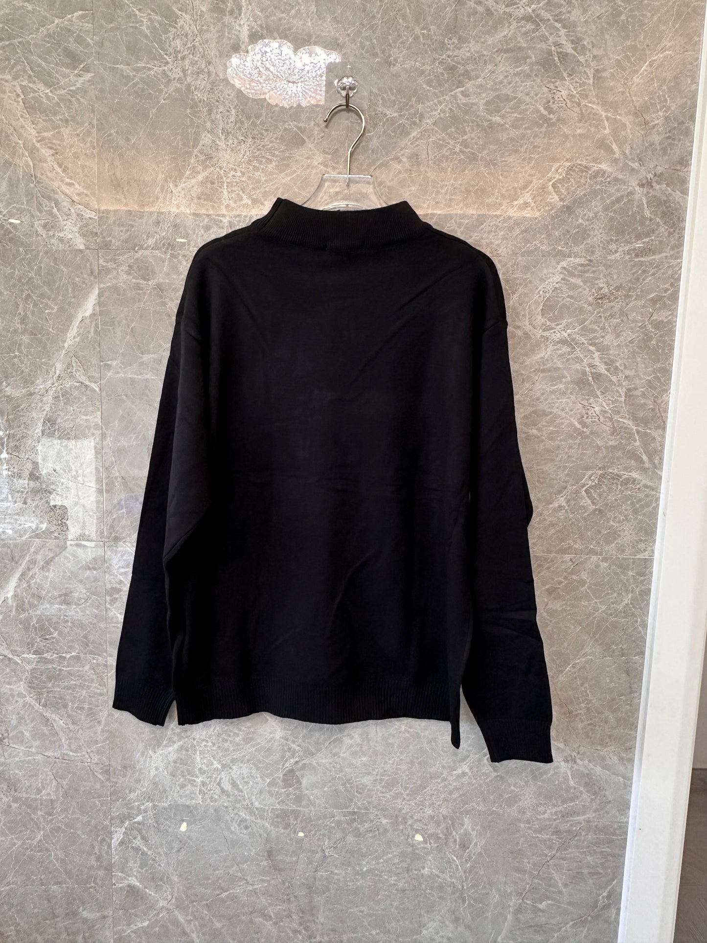 Moncler Men's Black Knit Sweater with Red Logo Patch
