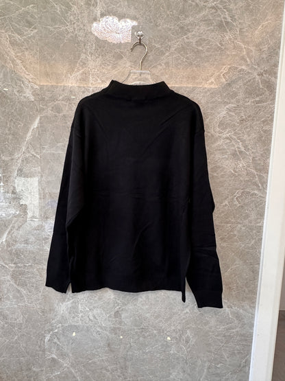 Moncler Men's Black Knit Sweater with Red Logo Patch