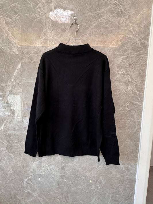 Moncler Men's Black Knit Sweater with Red Logo Patch
