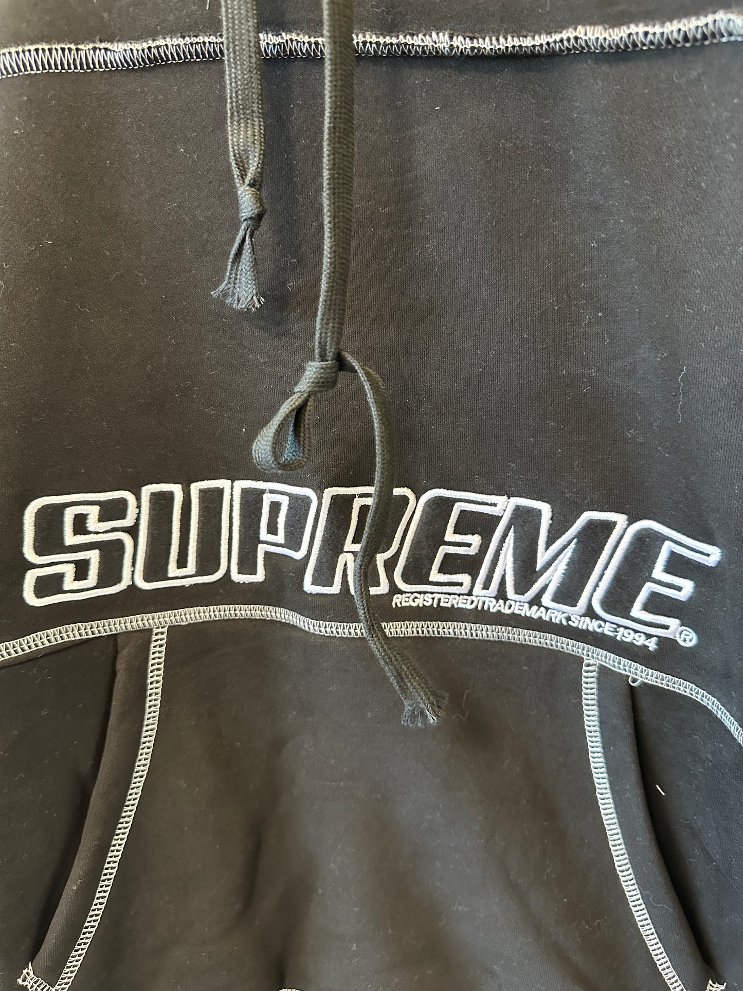 Supreme Contrast Stitch Logo Hoodie in Black