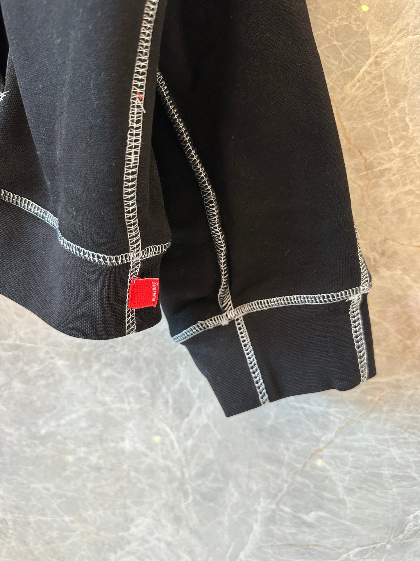 Supreme Contrast Stitch Logo Hoodie in Black