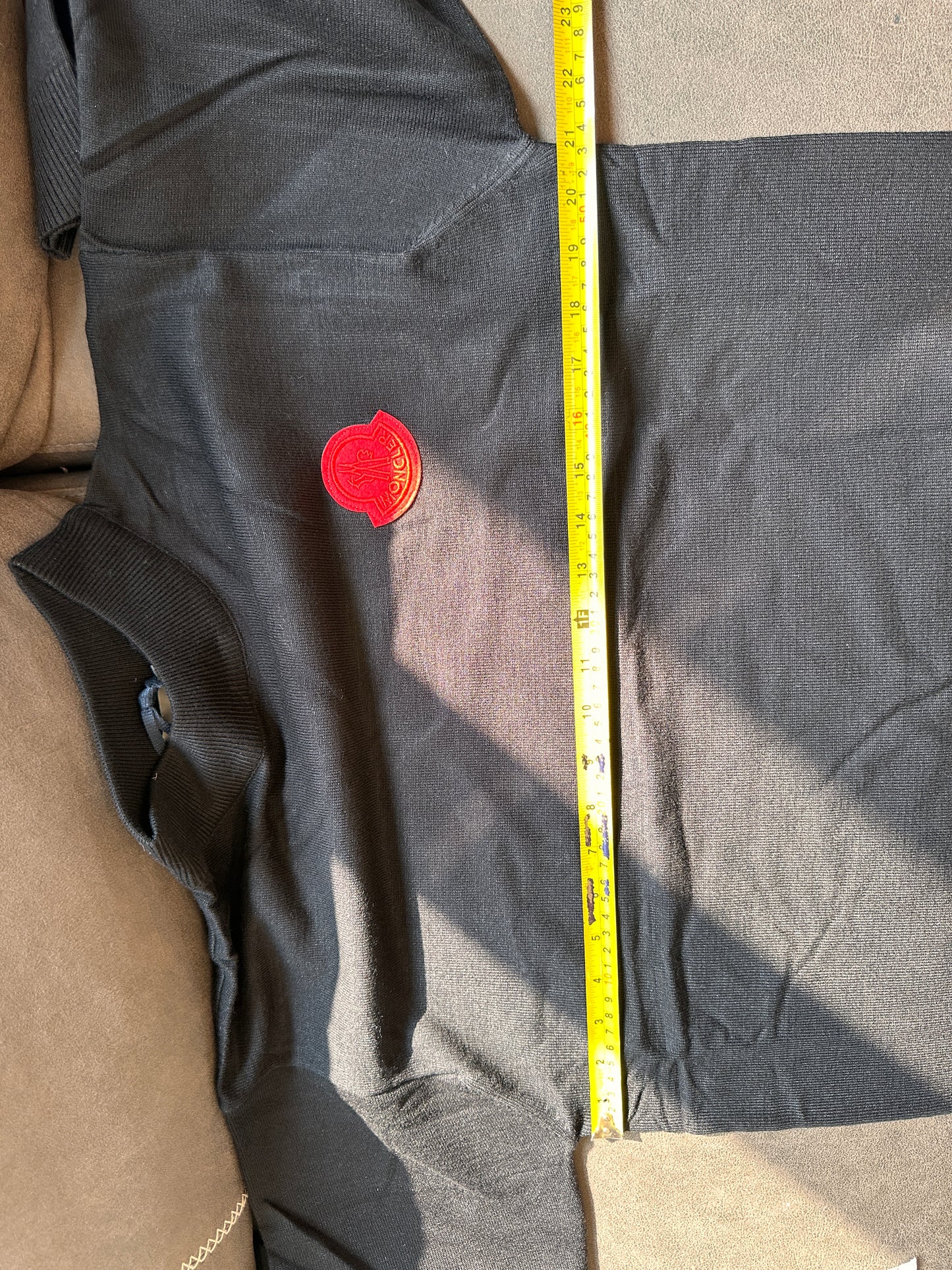 Moncler Men's Black Knit Sweater with Red Logo Patch