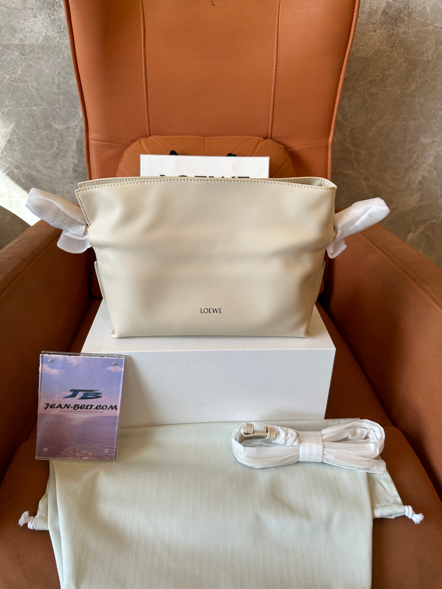 LOEWE Small Flamenco Clutch in Soft Calfskin – Cream White