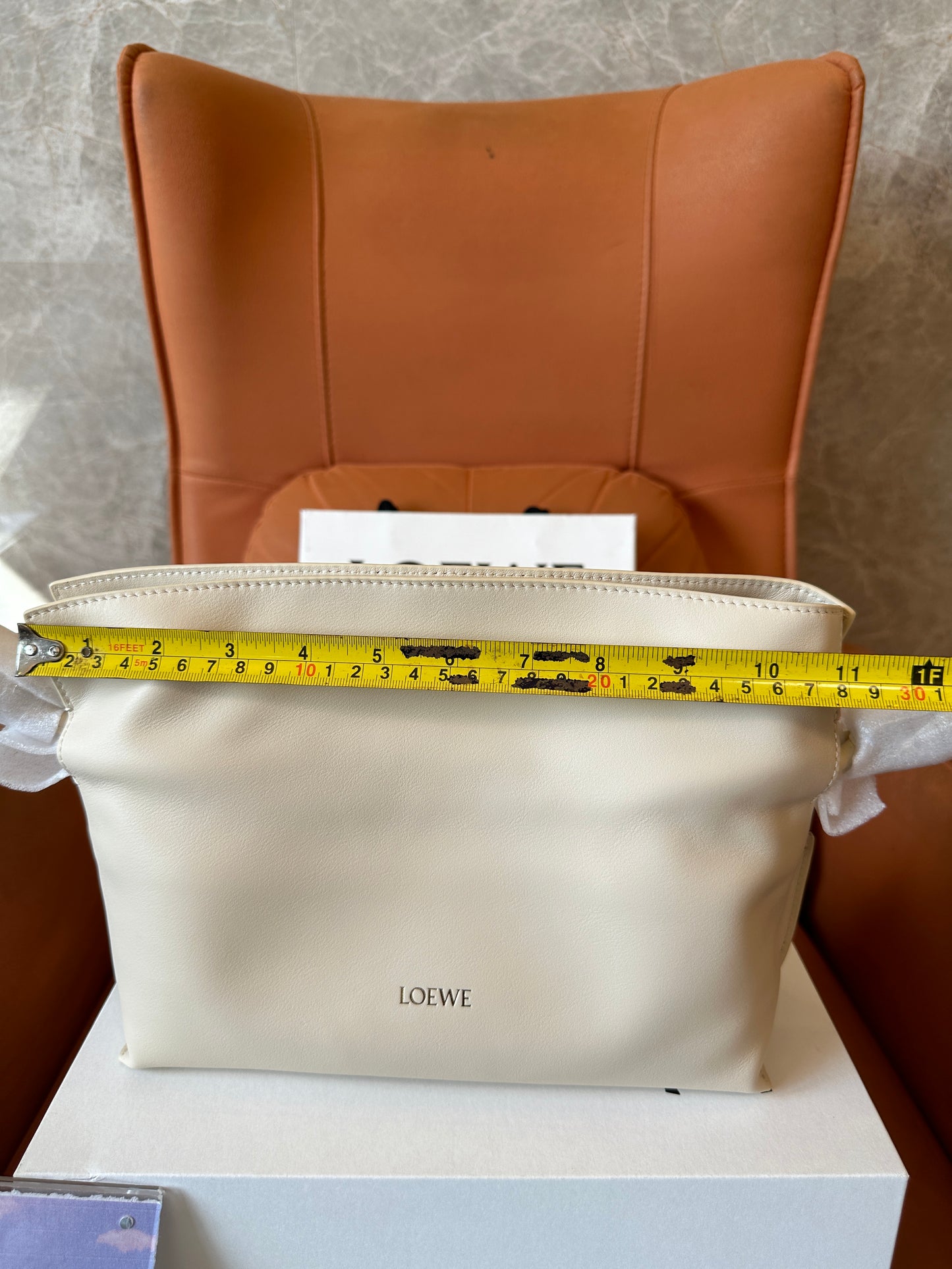 LOEWE Small Flamenco Clutch in Soft Calfskin – Cream White
