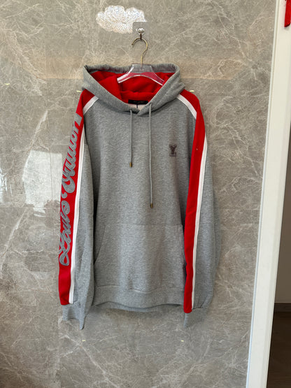 Louis Vuitton Grey & Red Logo Stripe Contrast Hoodie