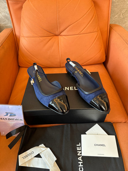 Chanel Two-Tone Slingback Heels – Luxurious Suede & Patent Leather