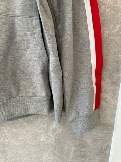 Louis Vuitton Grey & Red Logo Stripe Contrast Hoodie