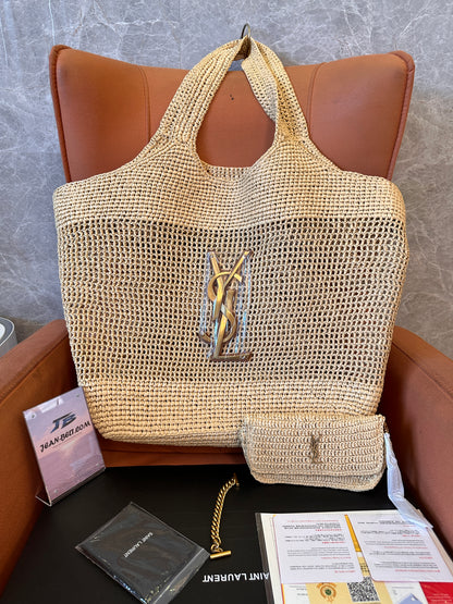 Saint Laurent Panier Raffia Tote Bag