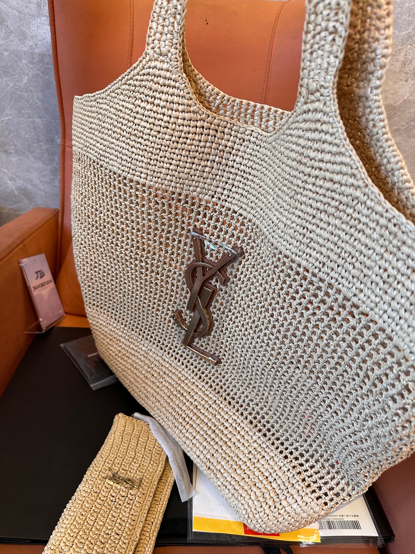 Saint Laurent Panier Raffia Tote Bag