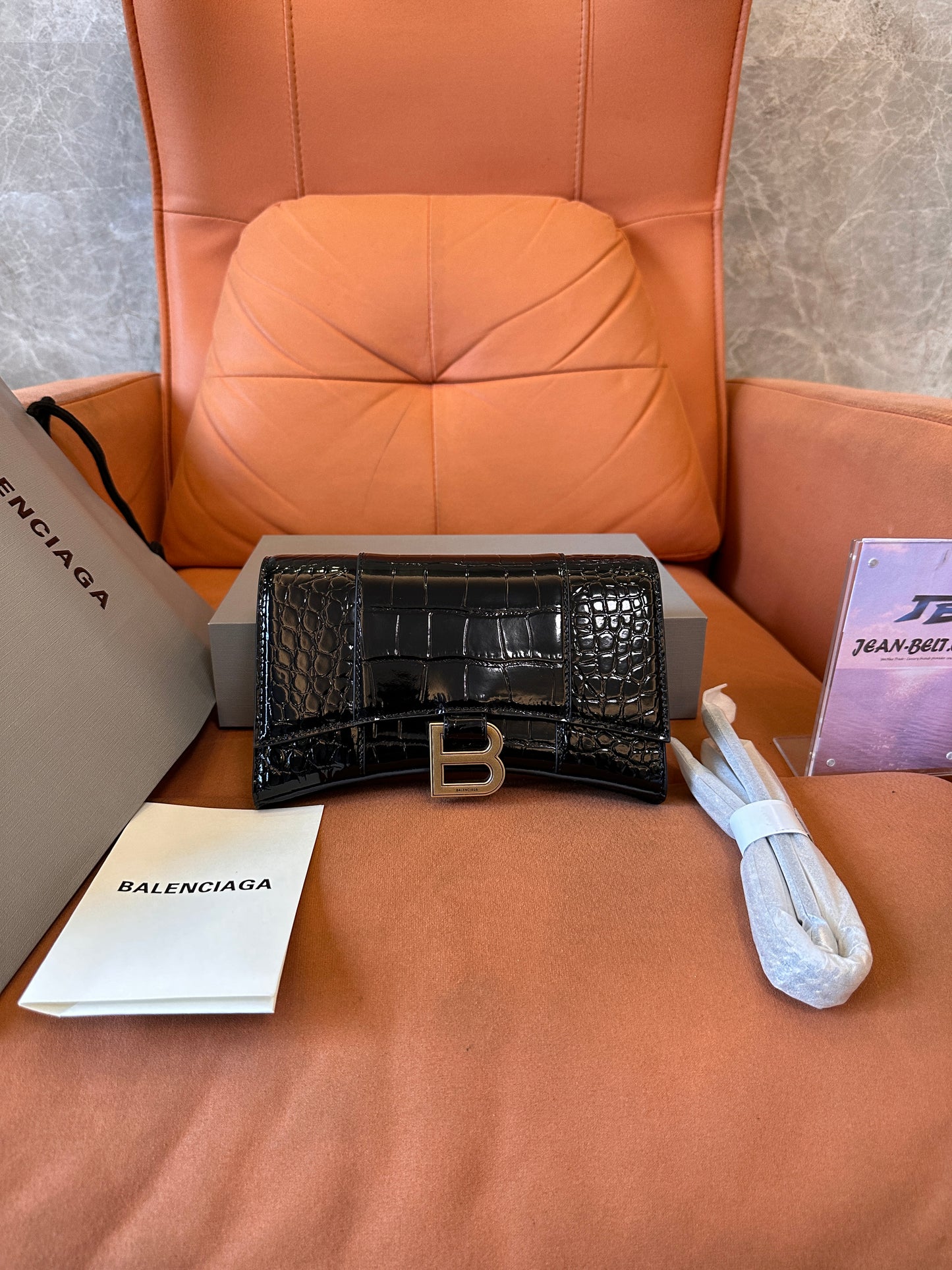 Balenciaga Crocodile-Embossed Leather Clutch