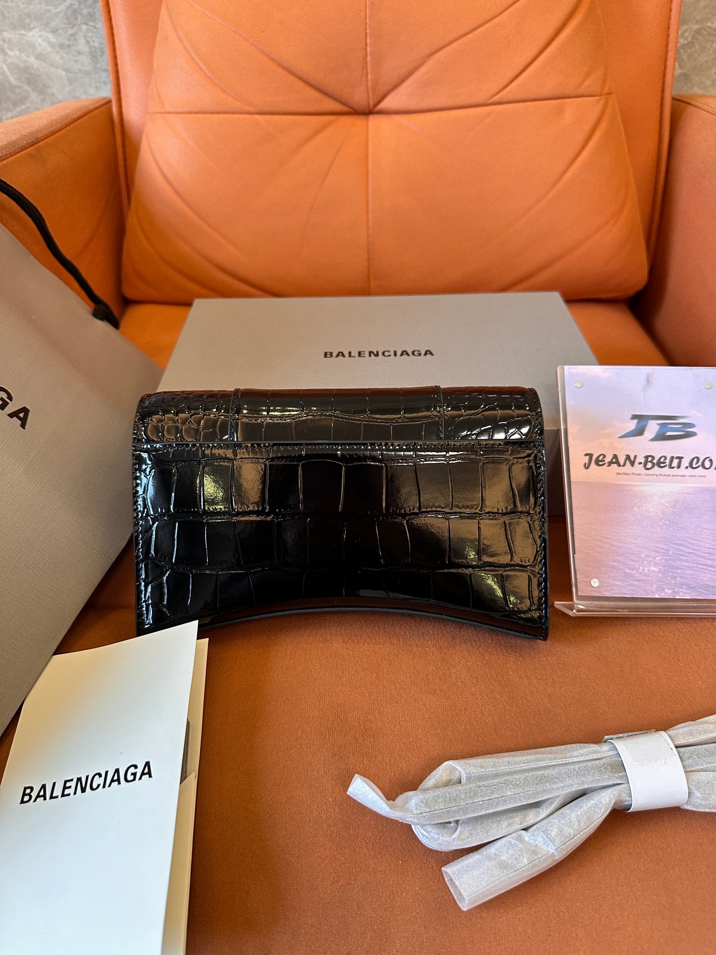 Balenciaga Crocodile-Embossed Leather Clutch