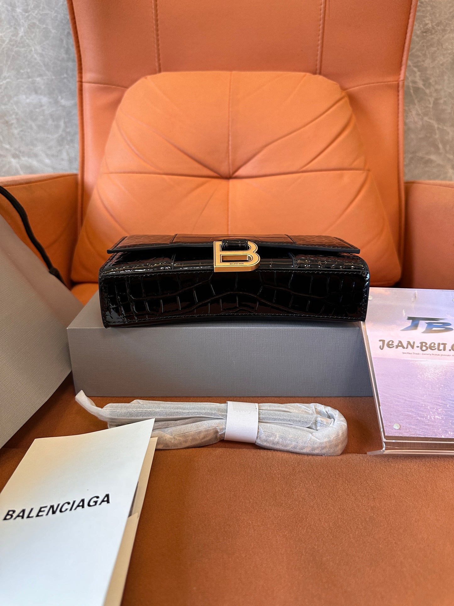 Balenciaga Crocodile-Embossed Leather Clutch